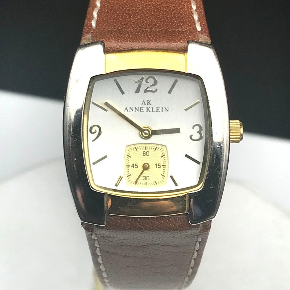 Anne Klein Ladies Watch Silver & Gold Tone Leather Band Quartz 10/5420-1 Stainle